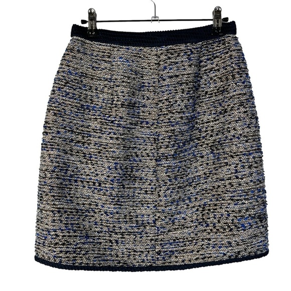 J. Crew Navy Blue Metallic Tweed Front Zip Mini Pencil Skirt 0 - Picture 3 of 4